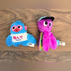 BARKBOX Small Dog Plush Toys Squeaky Octopus & Monkey Set Colorful